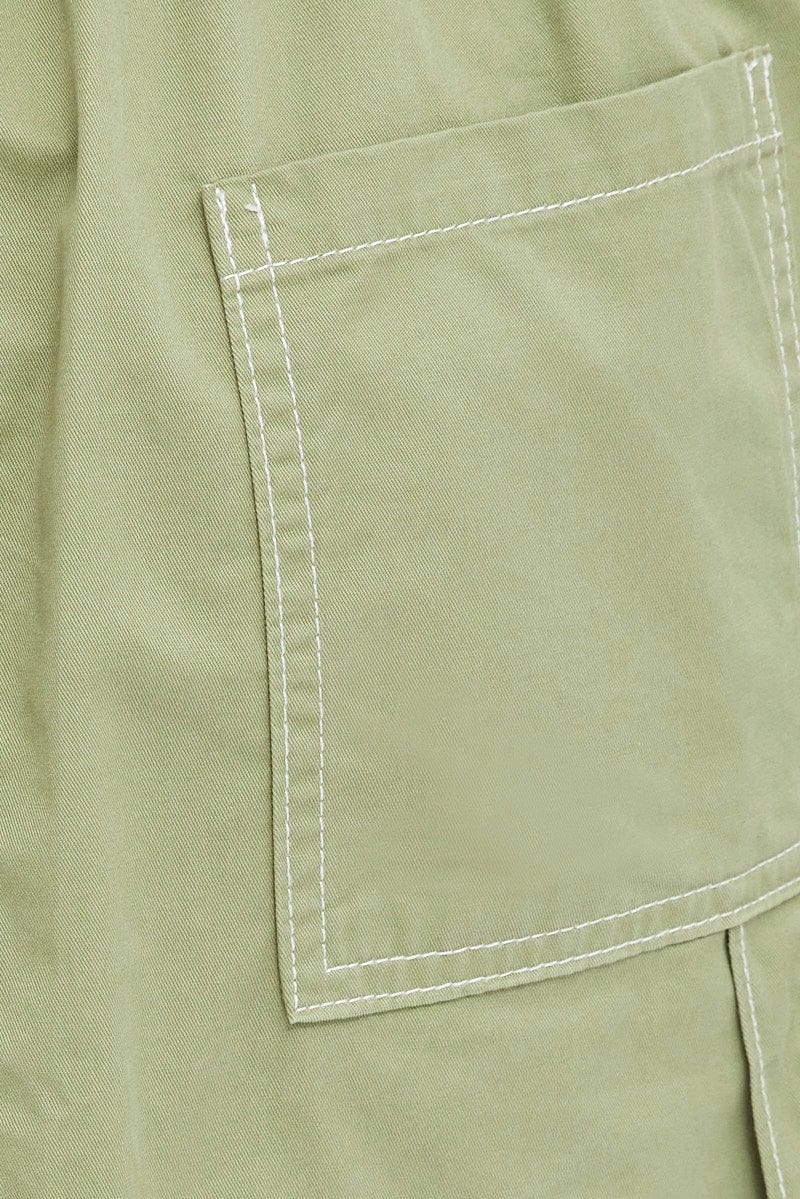 Green Cargo Skirt High Rise Elastic Two-way Midi Mini - Image 6