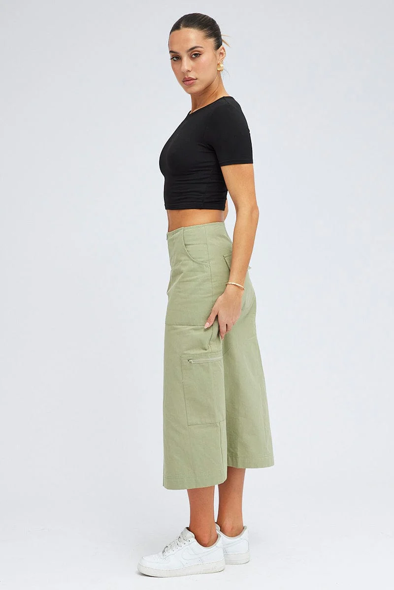 Green Cargo Skirt High Waist A-line Zip Detail Utility - Image 4