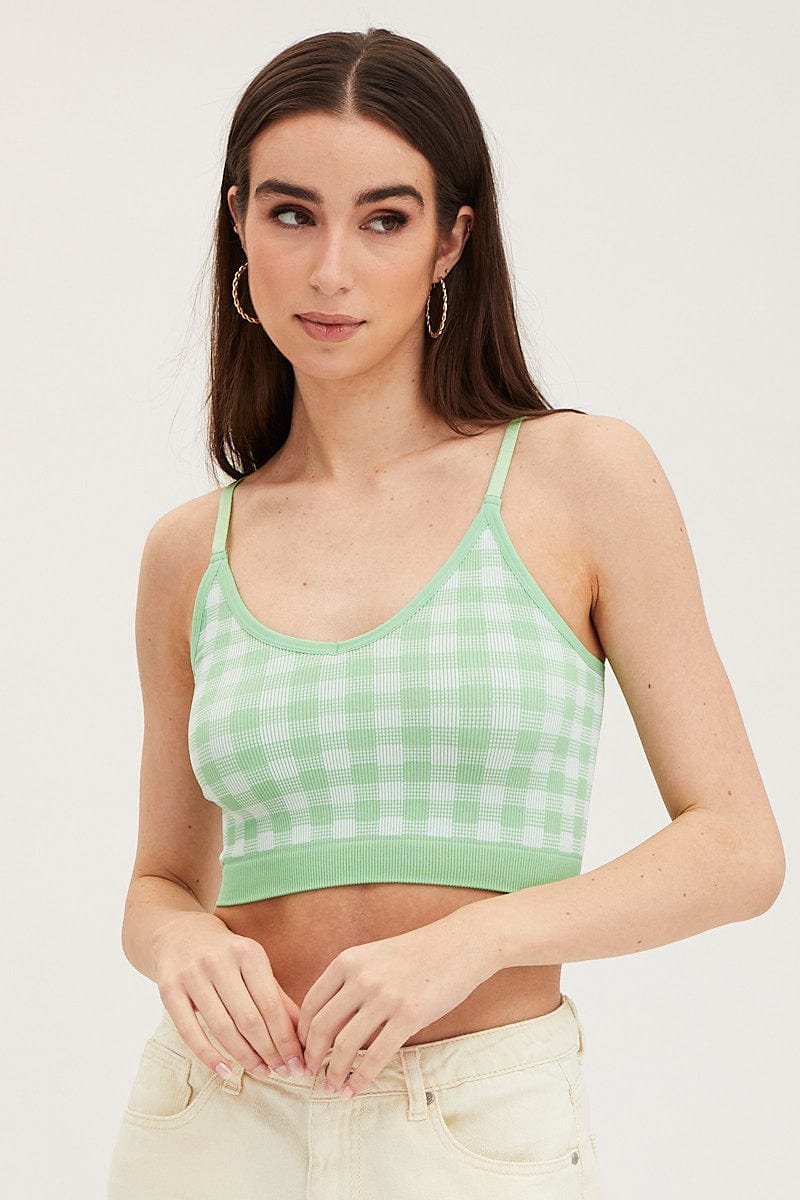 Green Check Singlet Crop Top Seamless - Image 3