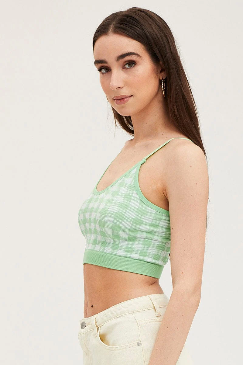 Green Check Singlet Crop Top Seamless - Image 4
