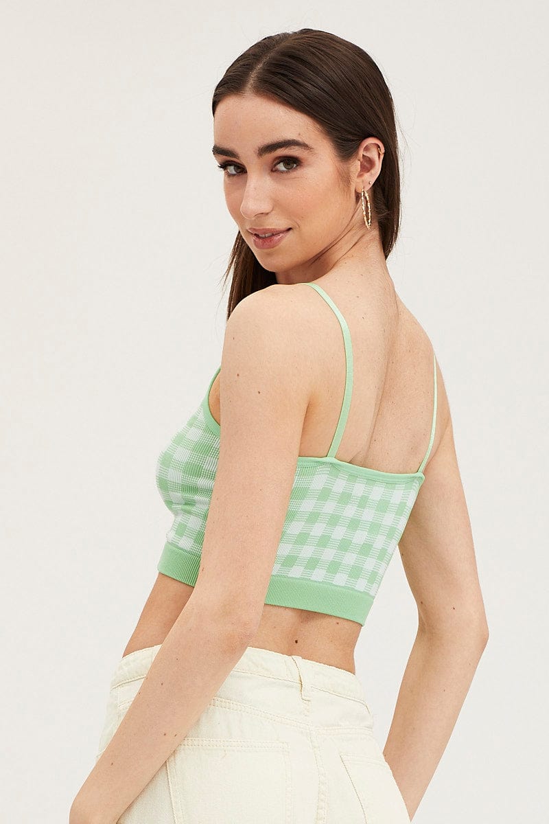 Green Check Singlet Crop Top Seamless - Image 5