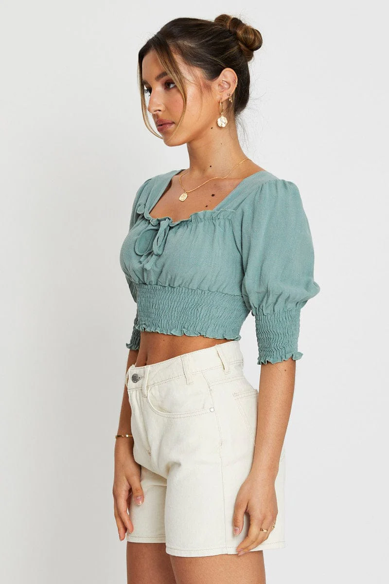 Green Crop Top Short Sleeve - Image 3