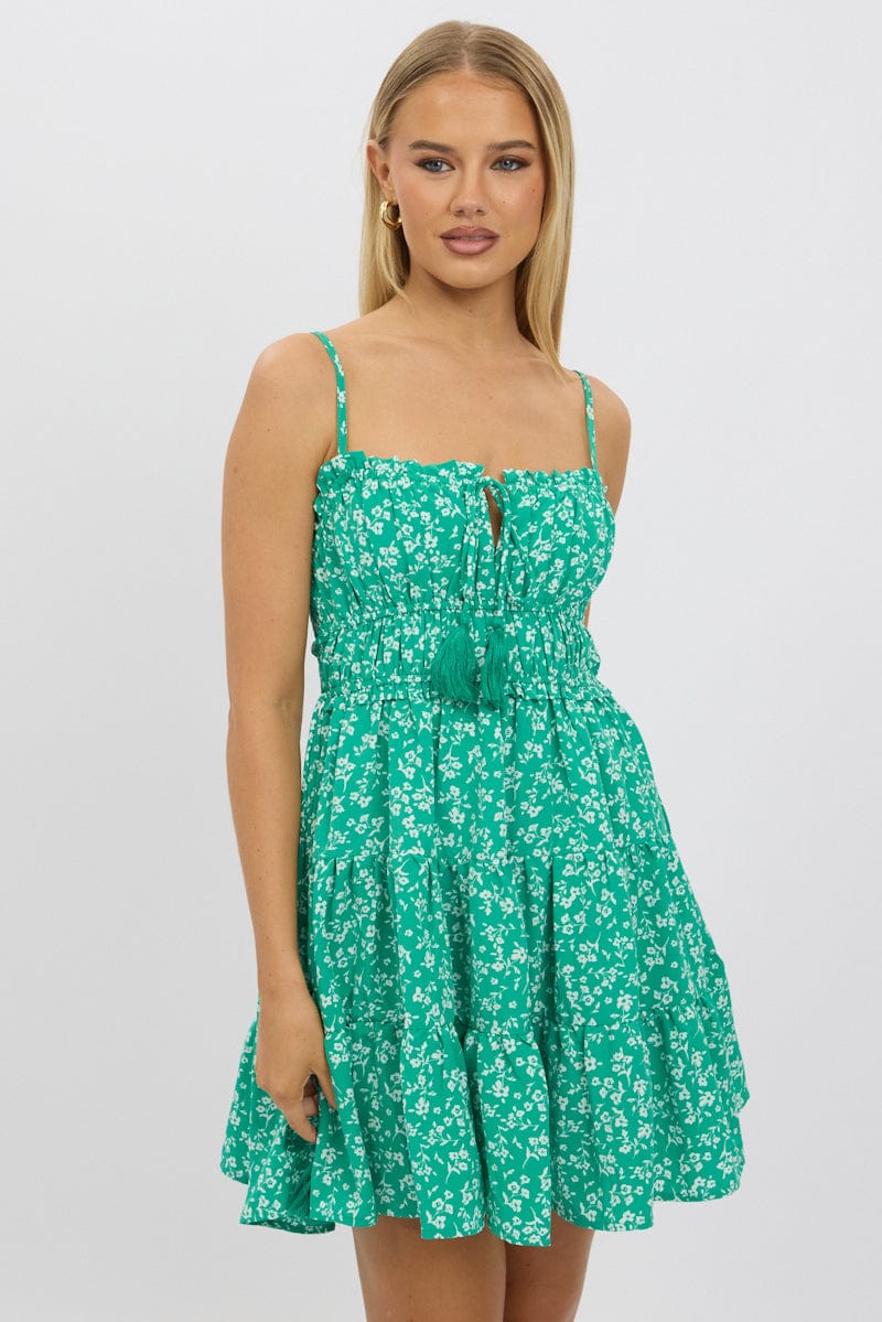 Green Ditsy Fit And Flare Dress Mini - Image 3