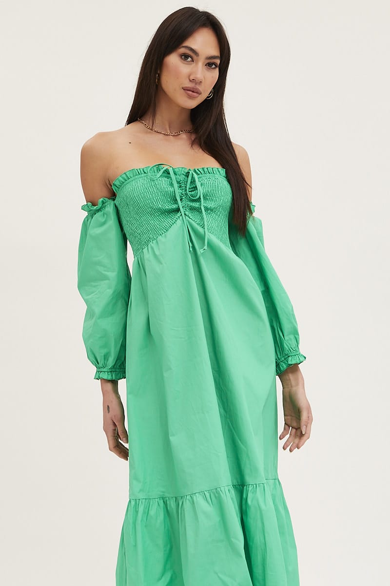 Green Dress Off Shoulder Maxi - Image 2