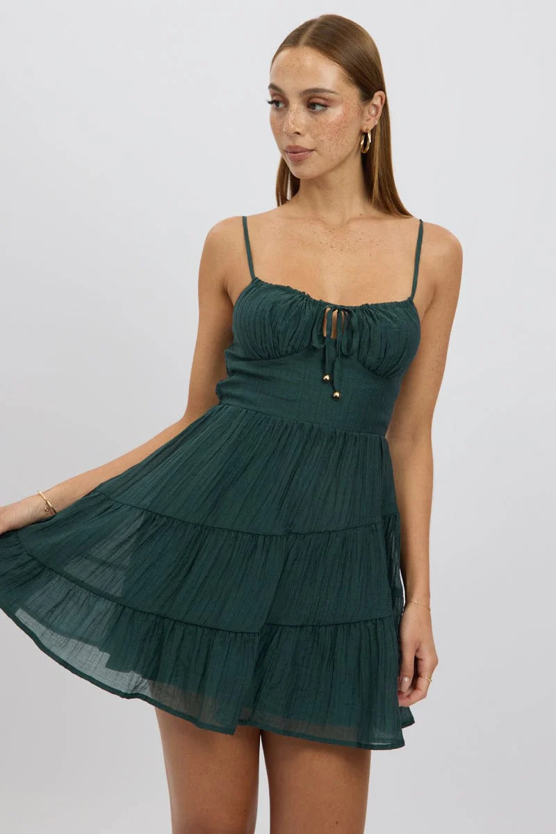 Green Fit And Flare Dress Mini Tiered - Image 3