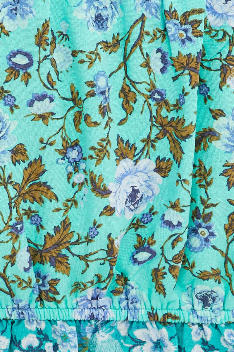 Green Frilled Hem Half Puff Sleeve Square Neck Crop - Image 6