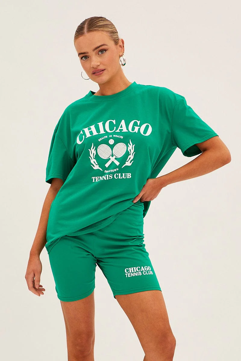 Green Graphic T And Biker Shorts Set - Image 3
