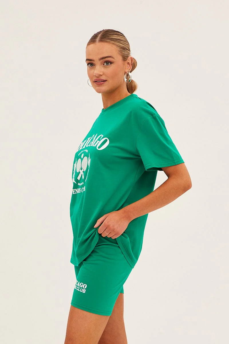 Green Graphic T And Biker Shorts Set - Image 4