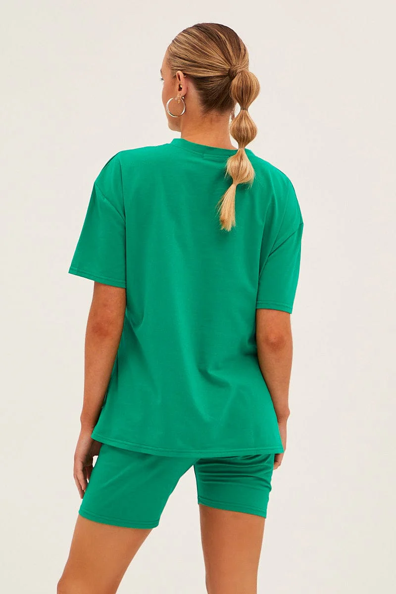 Green Graphic T And Biker Shorts Set - Image 5