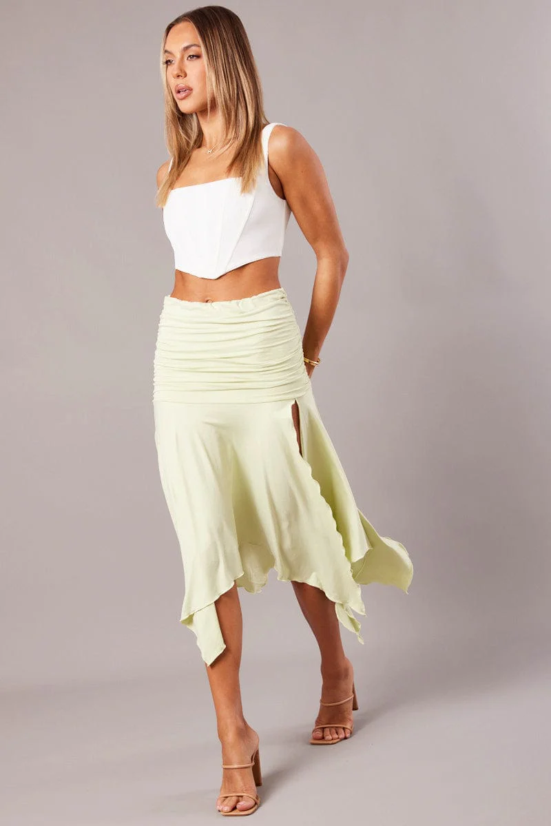 Green Handkerchief Midi Asymmetric Skirt - Image 3