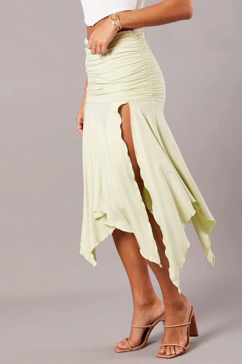 Green Handkerchief Midi Asymmetric Skirt - Image 4