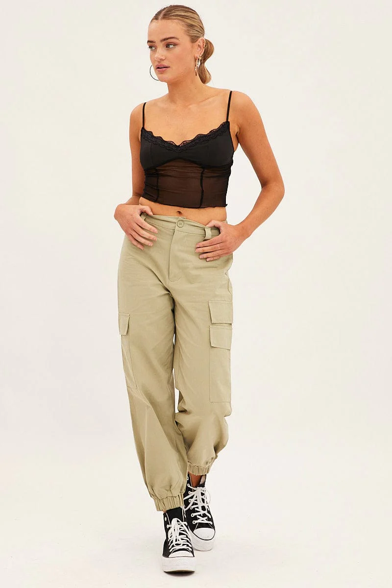 Green High Rise Wide Leg Cargo Pants - Image 3