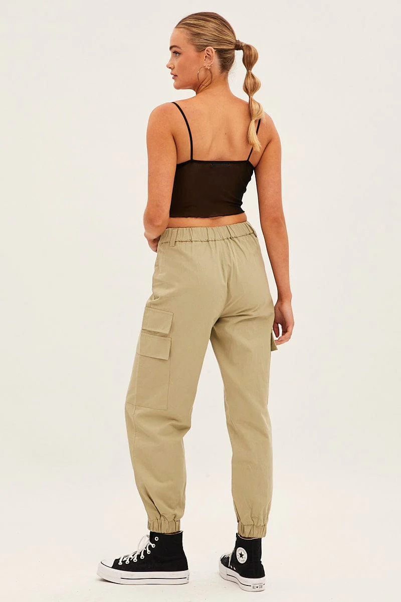 Green High Rise Wide Leg Cargo Pants - Image 5