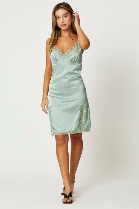 Green Lace Trim Slip Dress - Image 2