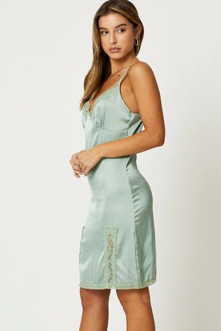 Green Lace Trim Slip Dress - Image 3