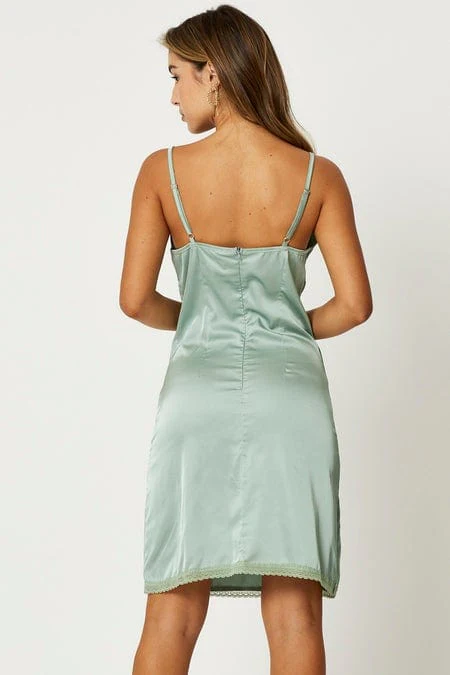 Green Lace Trim Slip Dress - Image 4