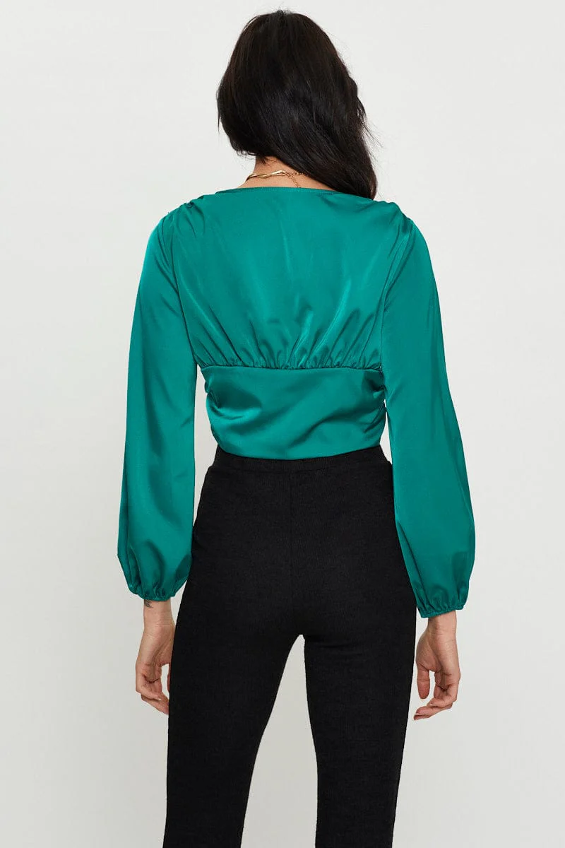 Green Long Sleeve Ruched Top - Image 4