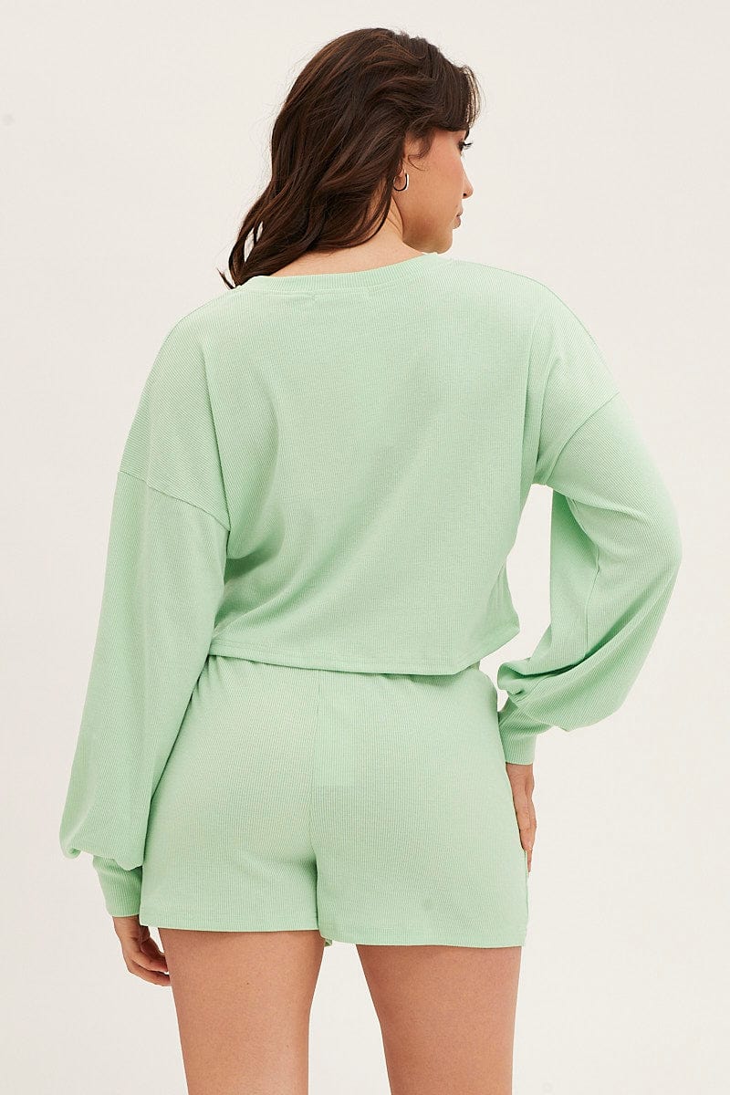 Green Loungewear Shorts Cotton - Image 5