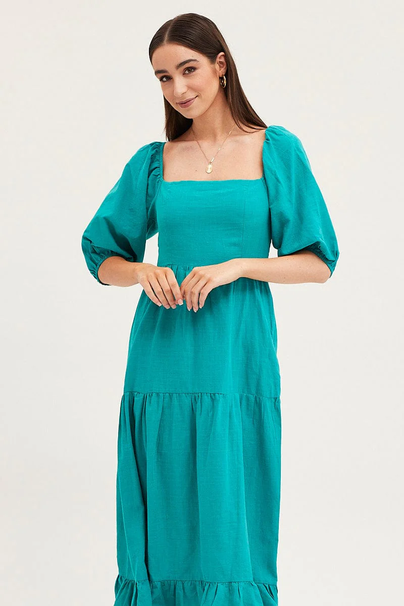 Green Maxi Dress Linen - Image 2