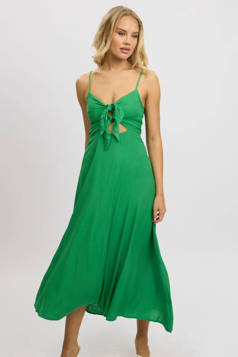 Green Maxi Dress Tie Detail Strappy - Image 2
