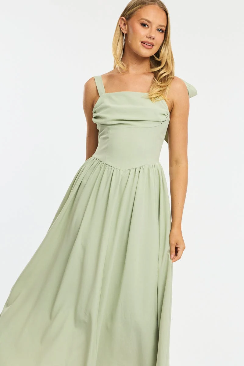 Green Maxi Dress Tie Shoulder - Image 2