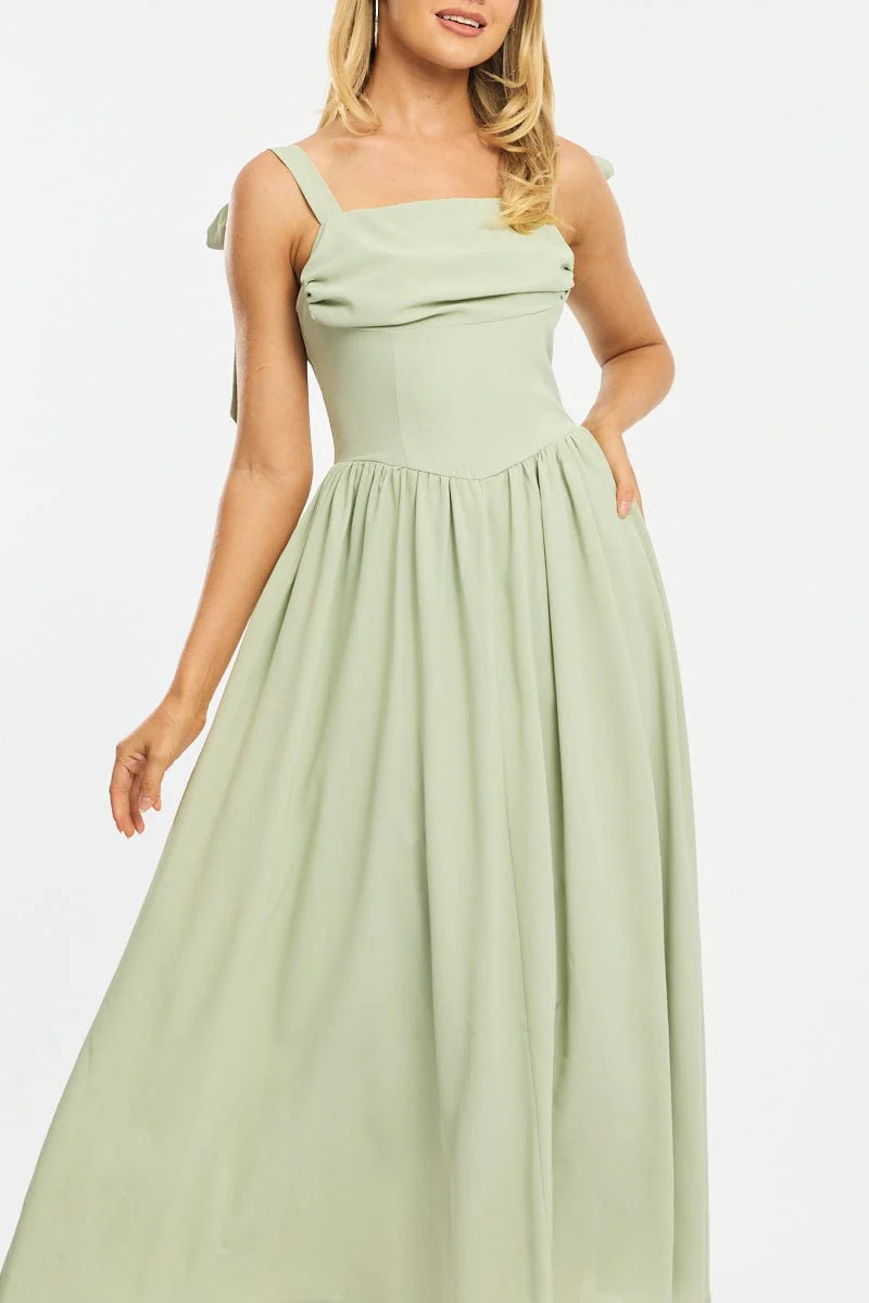 Green Maxi Dress Tie Shoulder - Image 5
