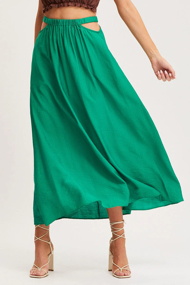Green Maxi Skirt High Rise Cut Out - Image 2