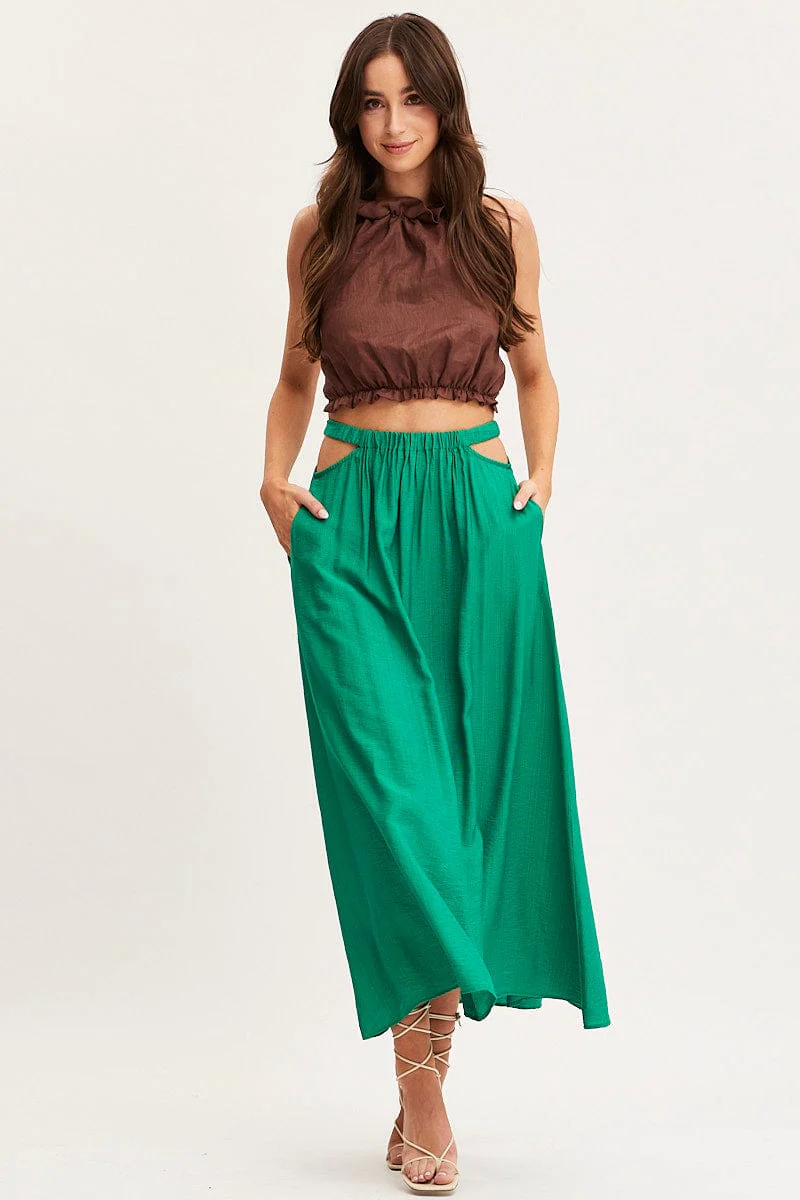 Green Maxi Skirt High Rise Cut Out - Image 3