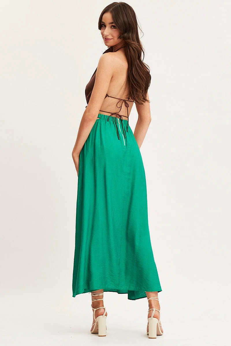 Green Maxi Skirt High Rise Cut Out - Image 4