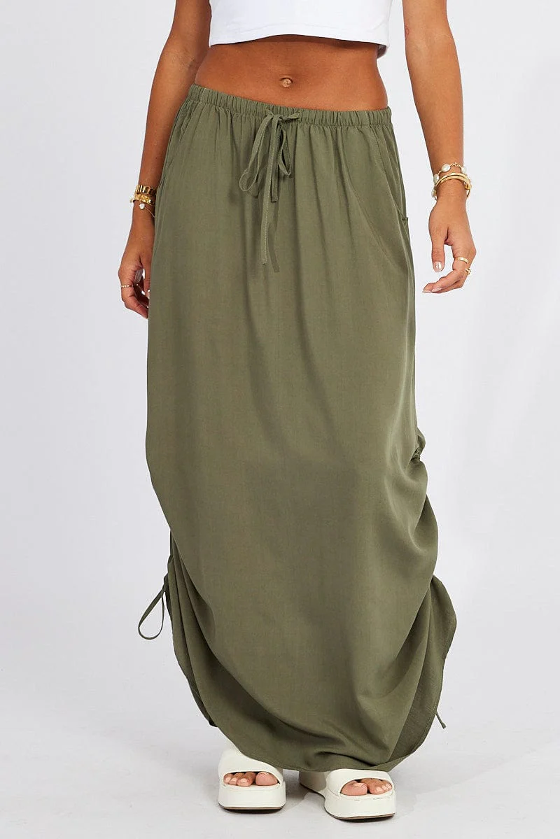 Green Maxi Skirt Side Ruched - Image 3