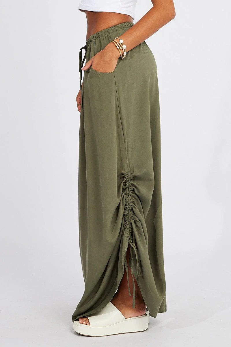 Green Maxi Skirt Side Ruched - Image 4