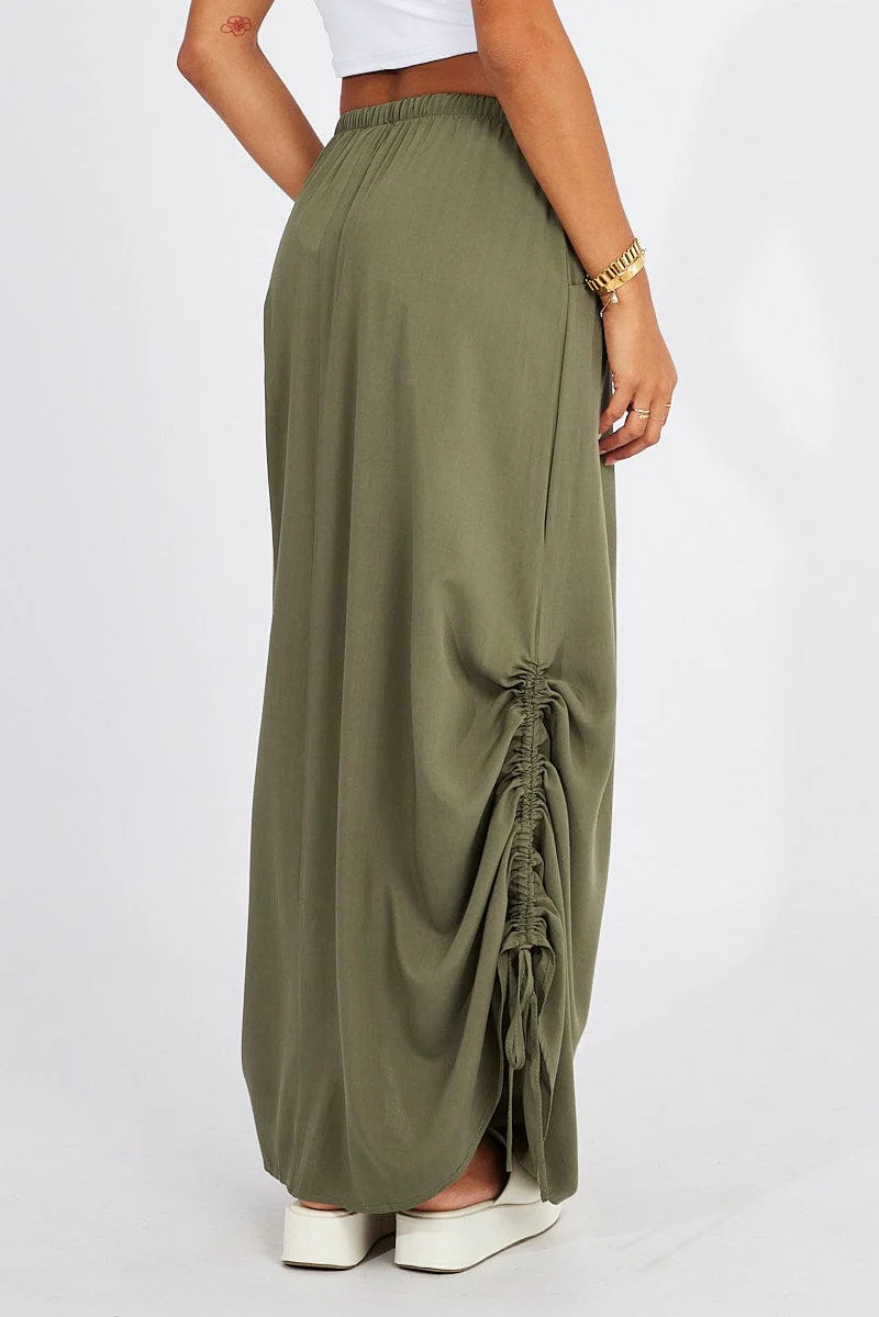 Green Maxi Skirt Side Ruched - Image 5