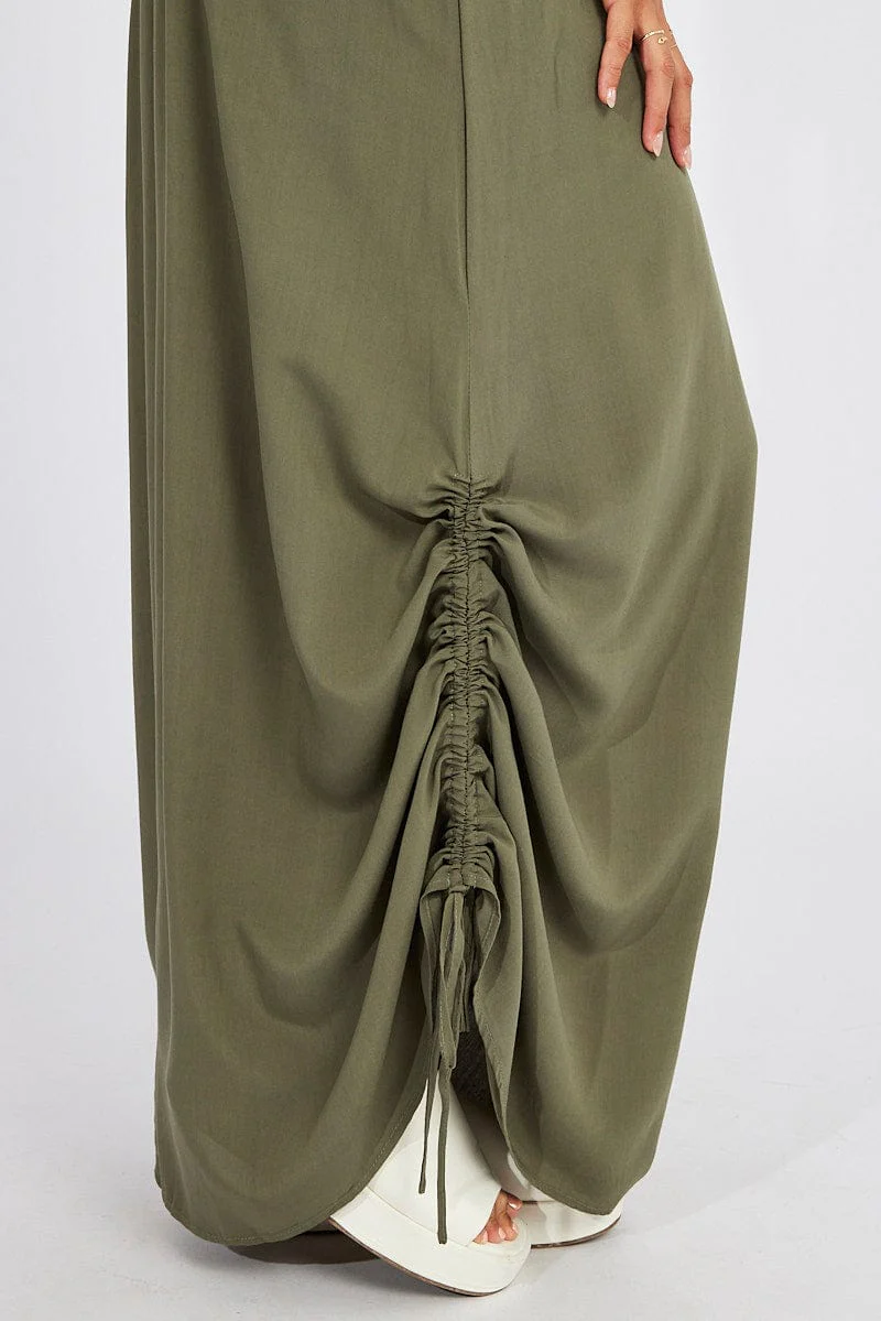 Green Maxi Skirt Side Ruched - Image 6