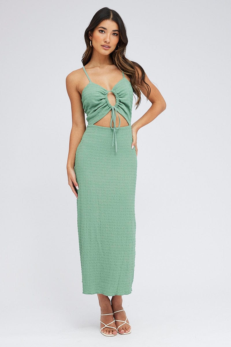 Green Midi Dress Cut Out Textured Fabric - Image 3