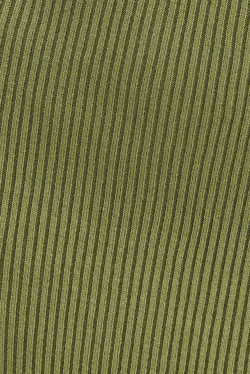 Green Midi Dress Long Sleeve V-Neck Collared Knit - Image 6