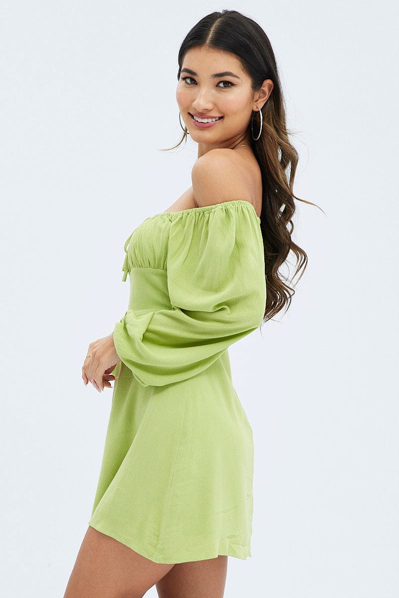 Green Mini Dress Ruched Bust Long Sleeve - Image 4