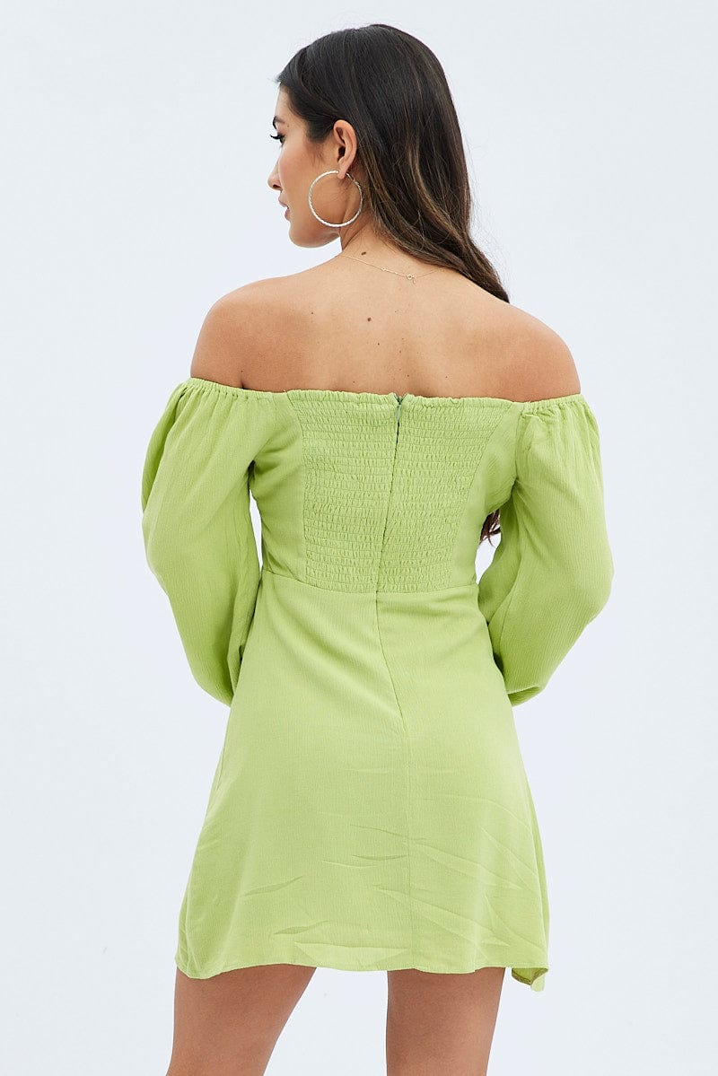Green Mini Dress Ruched Bust Long Sleeve - Image 5