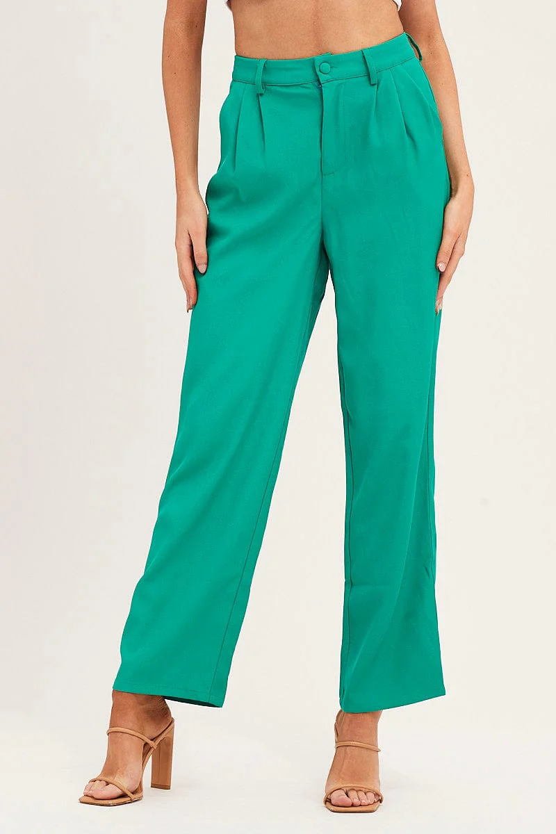 Green Pleat Detail High Waist Pant - Image 2