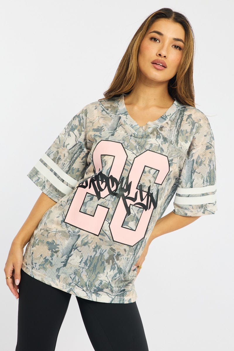 Green Print Sports Tee Short Sleeve
