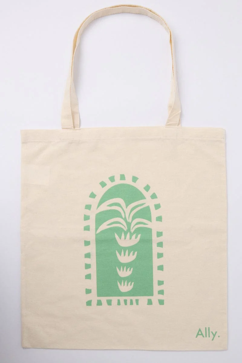Green Print Tote Bag Printed Balmy Palm