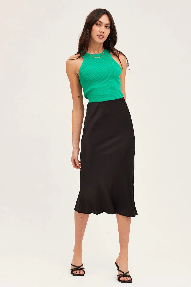 Green Round Neck Rib Knit Tank Top - Image 2