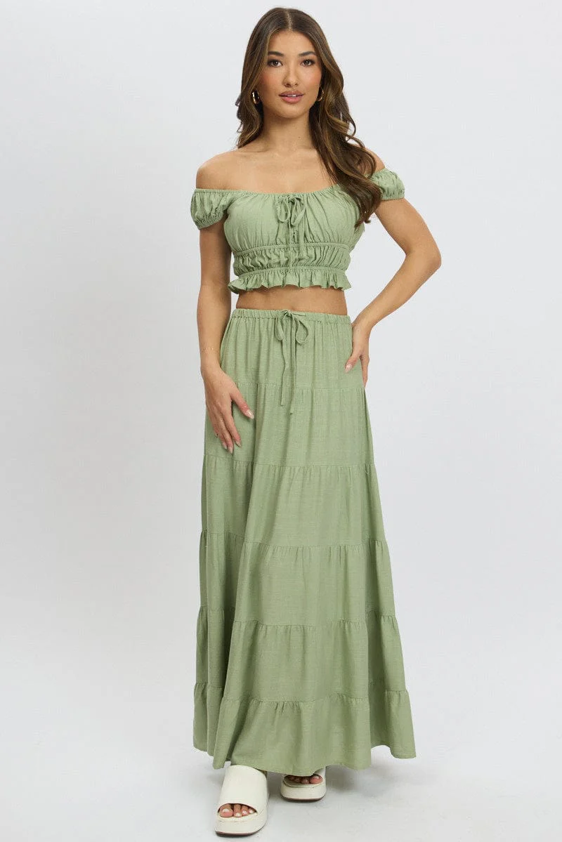 Green Ruched Top Short Sleeve Linen Blend - Image 2
