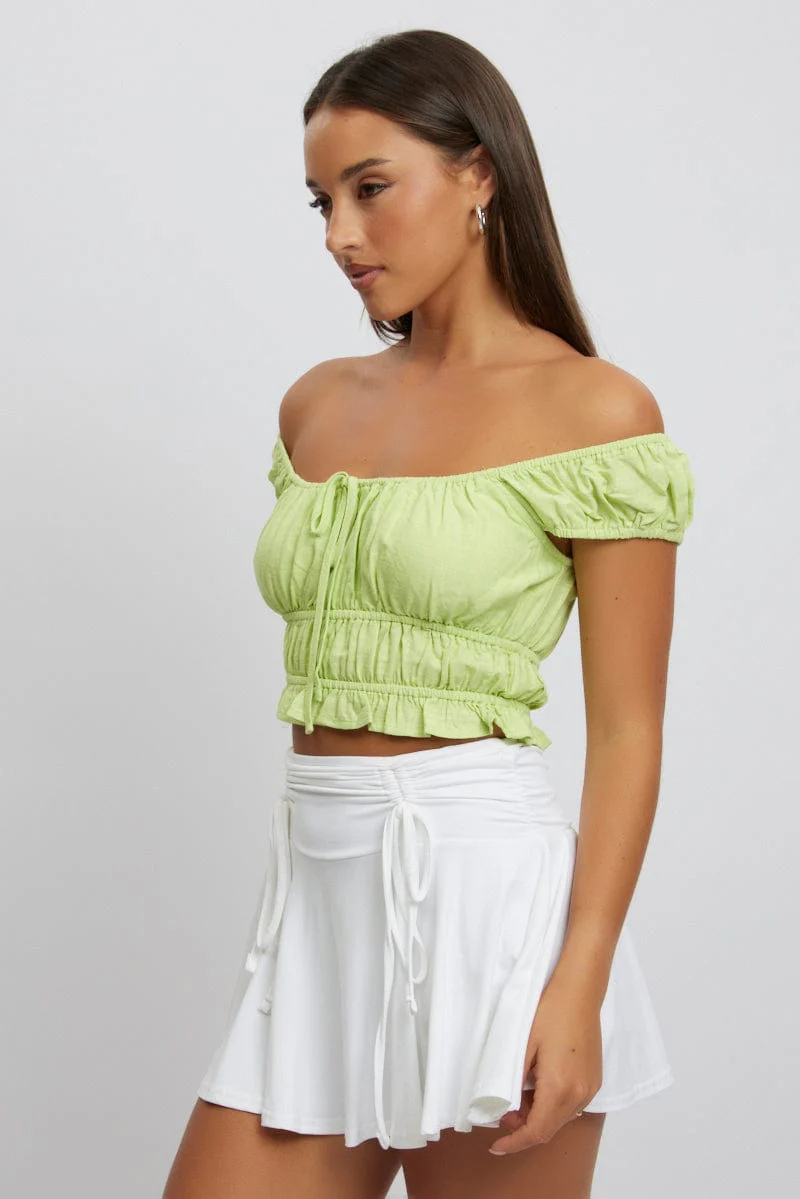 Green Ruched Top Short Sleeve Linen Blend - Image 4