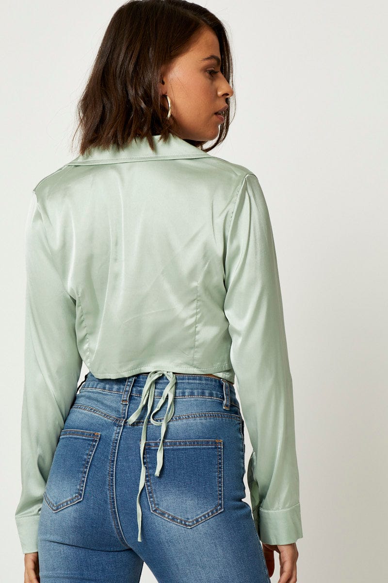 Green Satin Wrap Shirt - Image 5