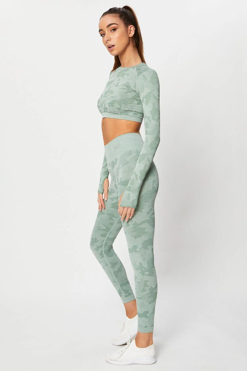 Green Seamless Camo Activewear Leggings - Image 4
