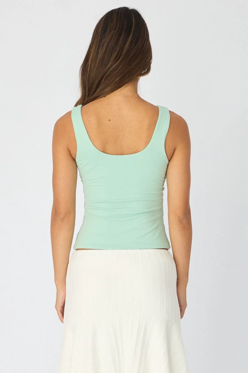 Green Sleeveless Scoop Neck Tank Top - Image 5