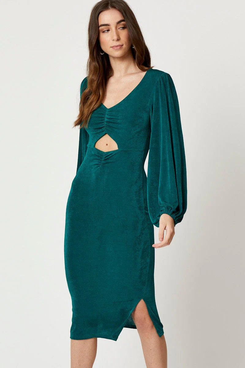 Green Slinky Jersey Cut Out Dress - Image 2