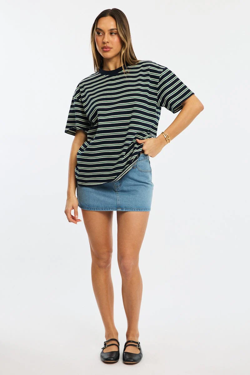 Green Stripe Oversized Tee Short Sleeve - Image 2