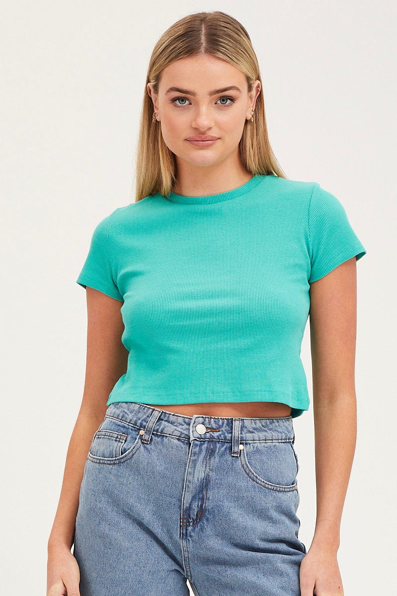 Green T-Shirt Short Sleeve Crew Neck