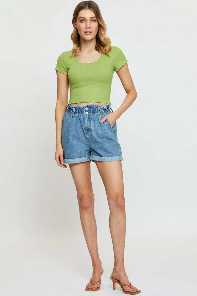 Green T-Shirt Short Sleeve Crop Crew Neck - Image 2